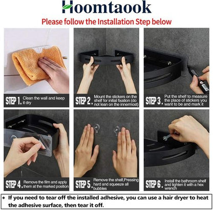 Hoomtaook Adhesive Corner Shelf - 2-Tier Bathroom Shower Caddy Organizer | No Drilling, Space-Saving Design