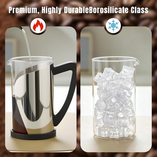 KYZ French Press Coffee Maker - 20oz Borosilicate Glass with 304 Stainless Steel & 4-Level Filter | BPA Free, Easy to Clean