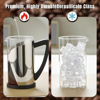 KYZ French Press Coffee Maker - 20oz Borosilicate Glass with 304 Stainless Steel & 4-Level Filter | BPA Free, Easy to Clean