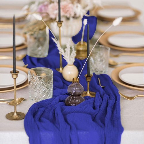 FANPROMS Gauze Table Runner - 10FT Rustic Blue Fabric for Farmhouse Weddings & Events