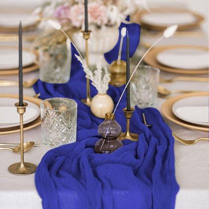 FANPROMS Gauze Table Runner - 10FT Rustic Blue Fabric for Farmhouse Weddings & Events