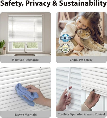 DEZ FURNISHINGS Cordless Mini Blinds - Flexible Slats, 46" W x 48" H, Pearl White