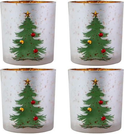 WDHODEC Christmas Candle Holders - Elegant Glass Votive Set for Table Centerpieces | Silver Finish