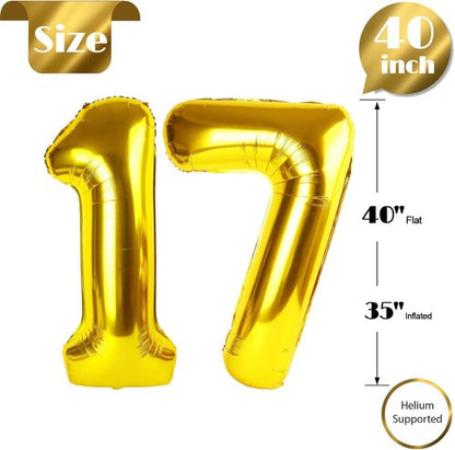 Gold Number 17 Balloon - 40 Inch Golden Birthday Decoration for 17th Celebration | Perfect for Boys & Girls