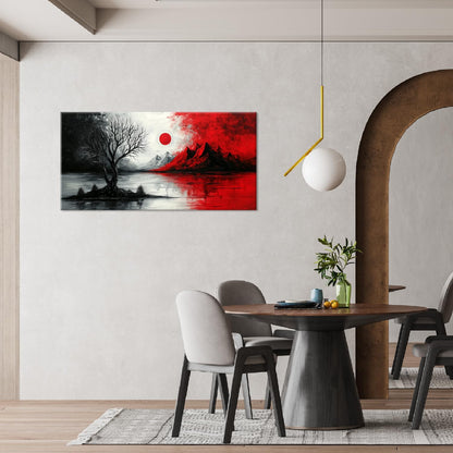 GAFSING Volcano Cloud Tree Canvas Wall Art Abstract Seascape Paintings Print Black and White Red Sun Sea Pictures Artwork Canvas Wall Art for Living Room Bedroom Home Office Decorations Wall Decor (23x46inch)