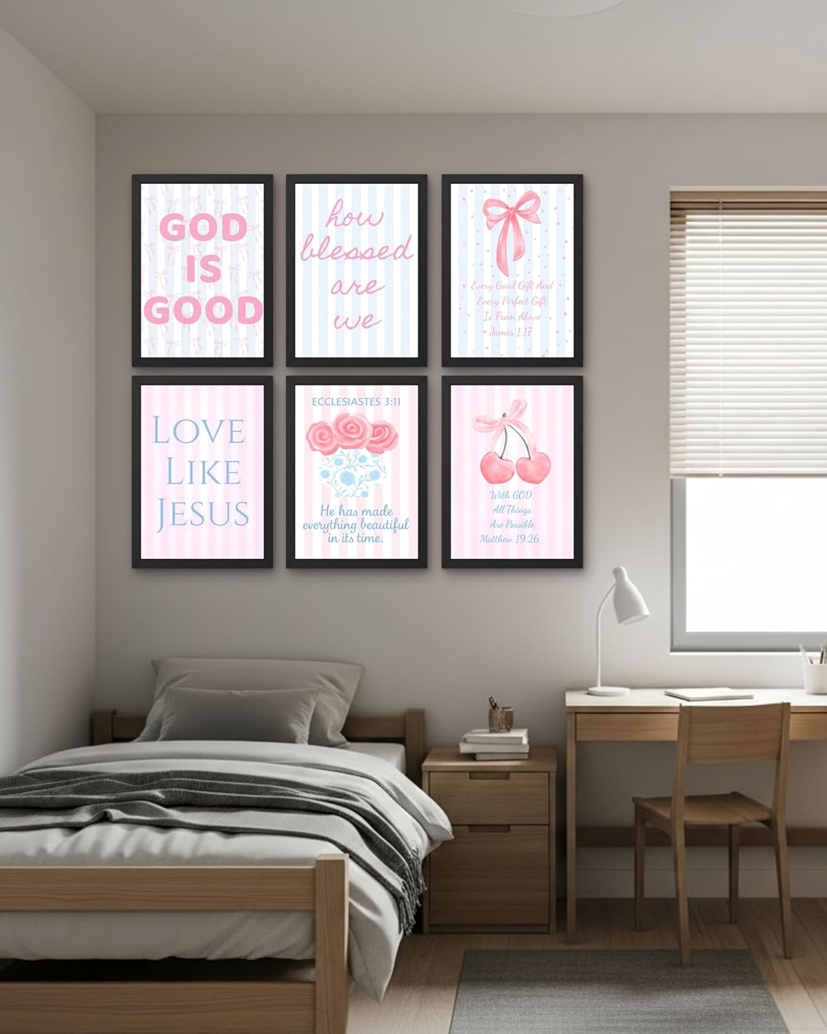 Coquette Wall Art Decor - Inspirational Christian Bow Posters for Teens | Set of 6, 8x10 Inch (Unframed)