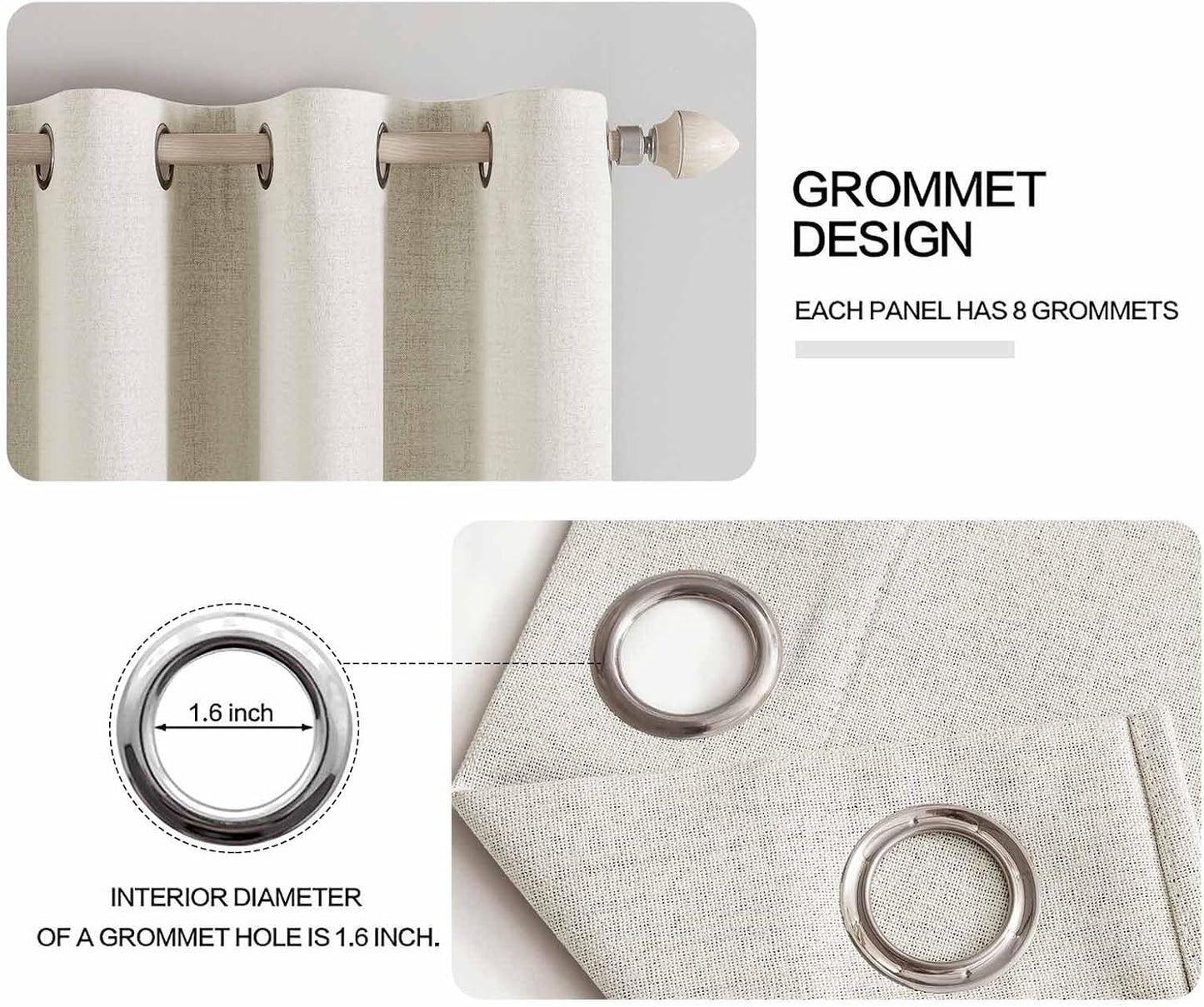 MIULEE Linen Texture Curtains - 100% Blackout Thermal Insulated Drapes | Beige, 52x108 Inch (2 Panels)