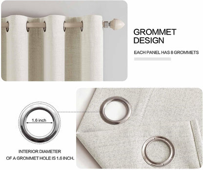 MIULEE Linen Texture Curtains - 100% Blackout Thermal Insulated Drapes | Beige, 52x45 Inch (2 Panels)