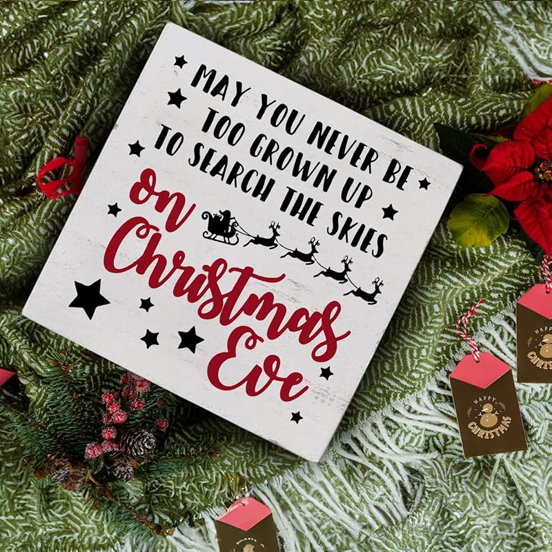 Christmas Eve Rustic Wooden Box Sign - 5.1 x 5.1 in Desk Decor for Home & Office
