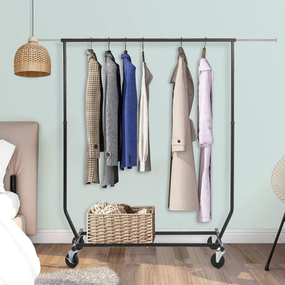 PayLessHere Heavy Duty Clothing Rack - Commercial Garment Rack with Wheels, Extensible, 135 lbs Capacity, Black