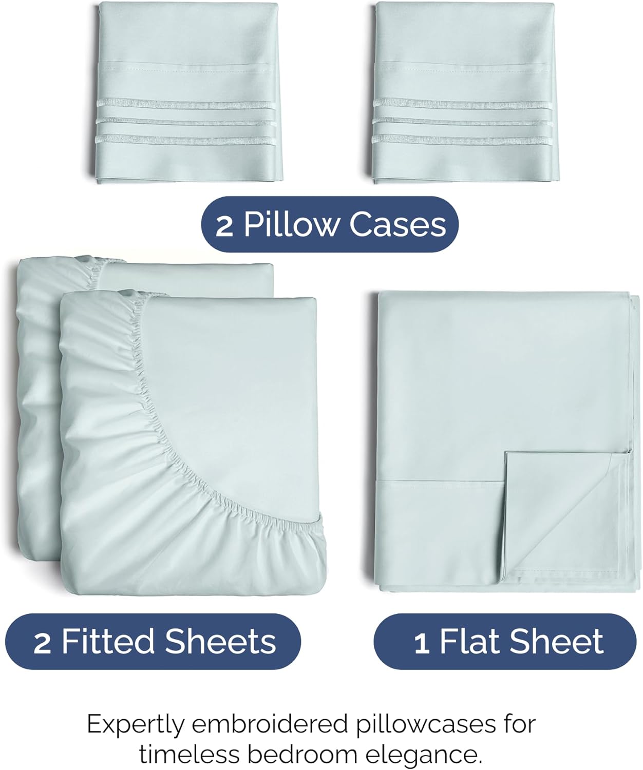 Split King Size 5-Piece Sheet Set - Comfy Cooling Bed Sheets for Luxury Sleep - Deep Pockets, Soft & Wrinkle-Free - Oeko-Tex Certified - Ice Blue