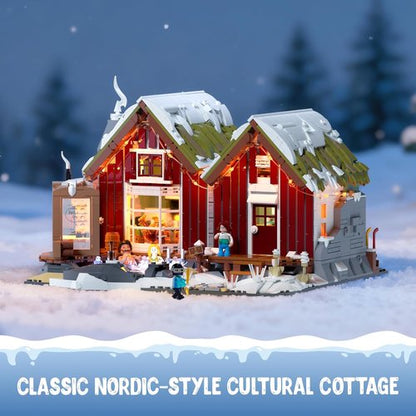 LUMIBRICKS Spa-Cabin Winter Lighting Building Bricks Set - 2235 Pcs LED Christmas Village Model for Families