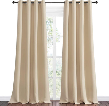 NICETOWN Bedroom Darkening Curtains - Thermal Insulated Grommet Top Drapes for Kids' Room | Biscotti Beige, 55" x 90" (1 Pair)