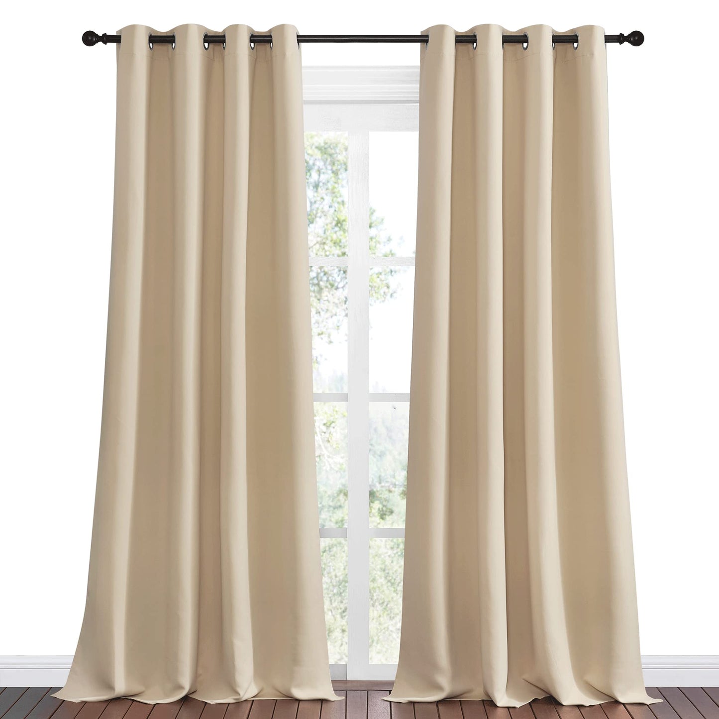 NICETOWN Bedroom Room Darkening Curtains - Triple Weave Microfiber Grommet Top Thermal Insulated Solid Panels/Drapes for Kid's Room (Biscotti Beige, 1 Pair, 55 inches by 90 Inch)