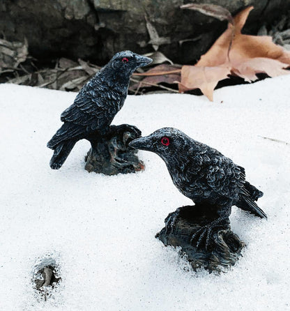 Skiennix 2PCS Resin Crow Raven Statues - Black Bird Halloween Decor | Realistic Model