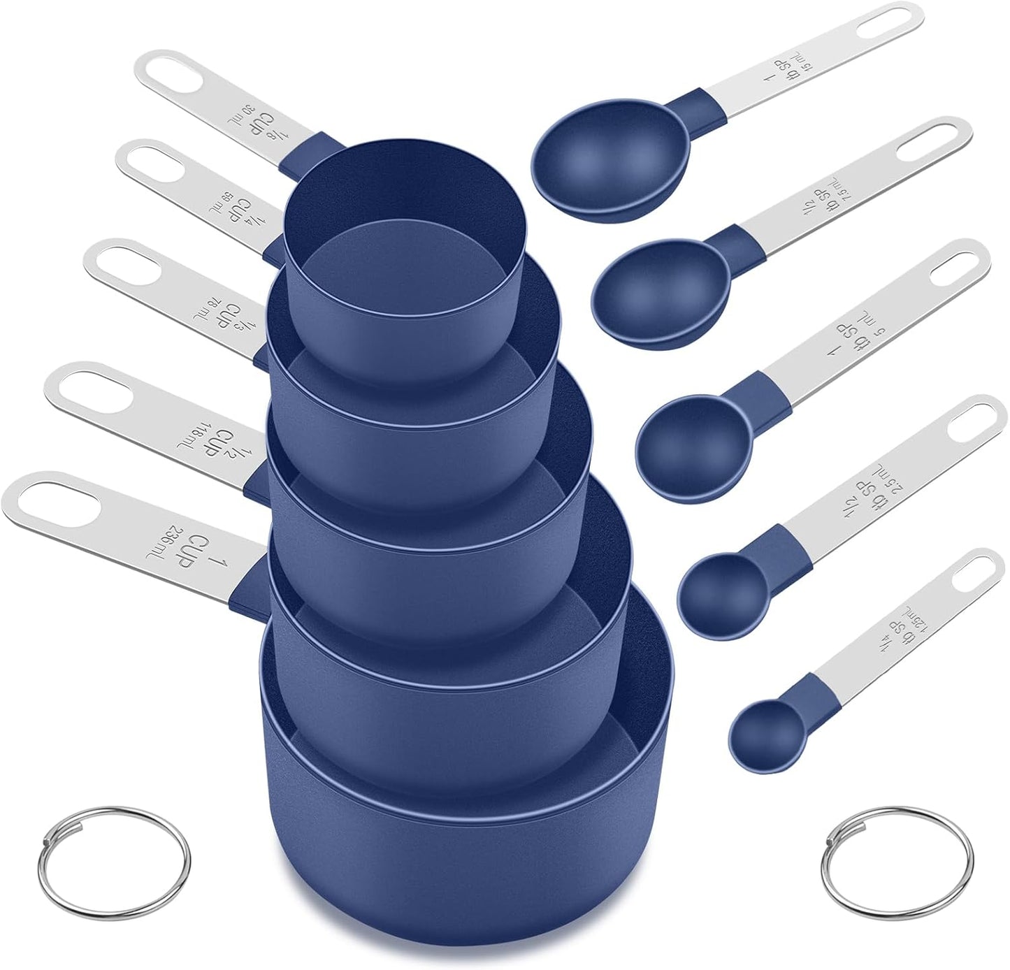 Measuring Cups and Spoons Set - 10-Piece Kitchen Essentials with Stainless Steel Handles | Blue