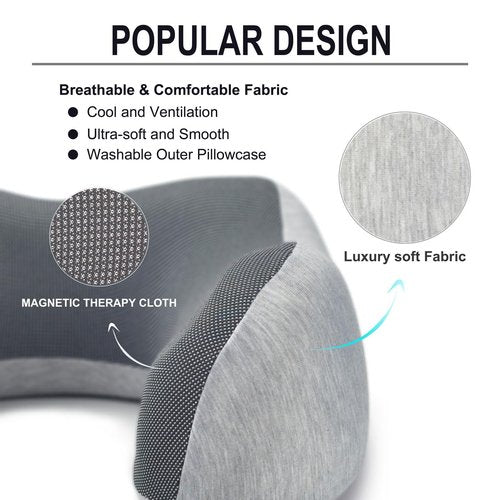 napfun Neck Pillow for Travel with Travel Pouch, Sleep Mask & Earplugs, Memory Foam Airplane Pillow for Headrest Sleep with Eyeshades, Plane Essentials with Eye Blindfold, Light Gray Kit