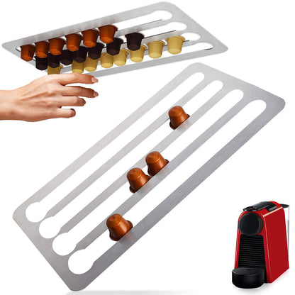 IMPRESA Stainless Steel Capsule Holder For Nespresso Pods, Vertically or Horizontally Mounted on Walls /Under Cabinets, 16"L x 8.6"W (41cm x 22 cm) Original Line Nespresso compatible Storage Holds 44