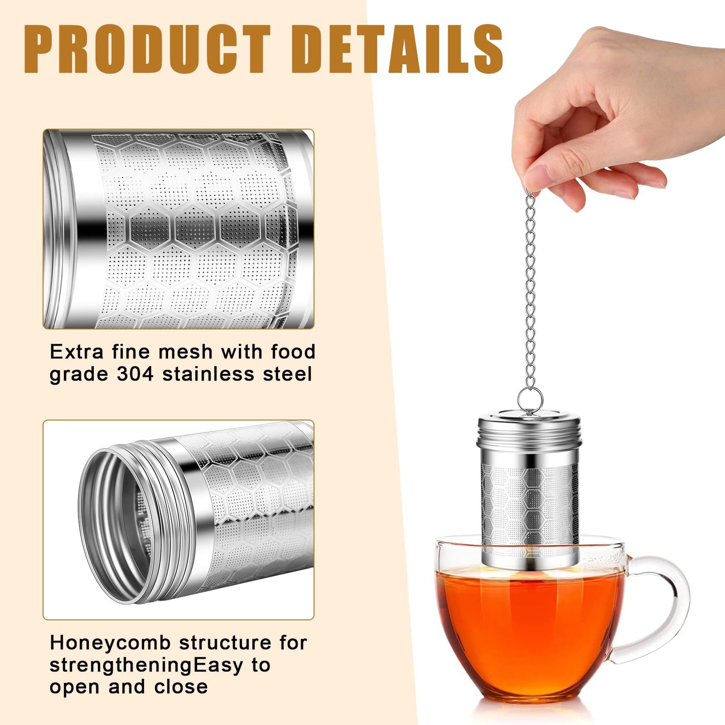 Umigy 4 Pcs Tea Infuser Tea Strainers for Loose Tea with Scoop, Extra Fine Mesh Tea Steeper 304 Stainless Steel Tea Diffuser Tea Leaf Holder with Extended Chain Hook For Brew Tea, Spices, Seasoning