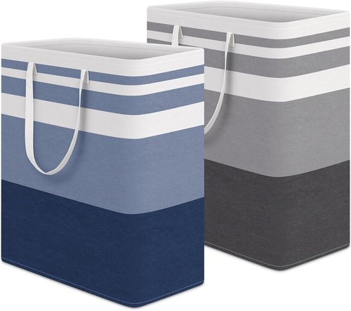 HomeHacks Large Waterproof Laundry Baskets - Collapsible Hampers with Reinforced Handles | Grey & Blue, 100L Each