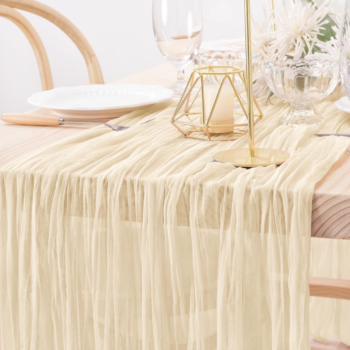 MLMW 6 Pack Beige Cheesecloth Table Runner - Boho Rustic Decor | 160 Inch for Weddings & Events