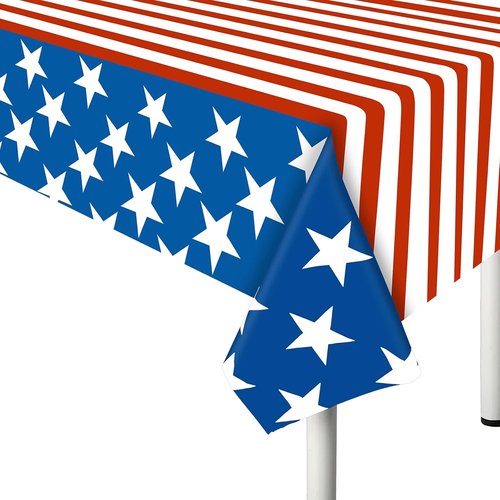 Esjay American Flag Tablecloths - 2 Pack Plastic Covers (54"x72") for Patriotic Celebrations
