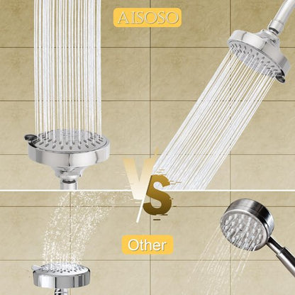 AISOSO Shower Head, 5 Modes High Pressure Shower Heads for Relaxed Shower Experience, 4.1 Inch Bathroom Fixed Showerhead Even at Low Water Pressure for Powerful Spray, Chrome