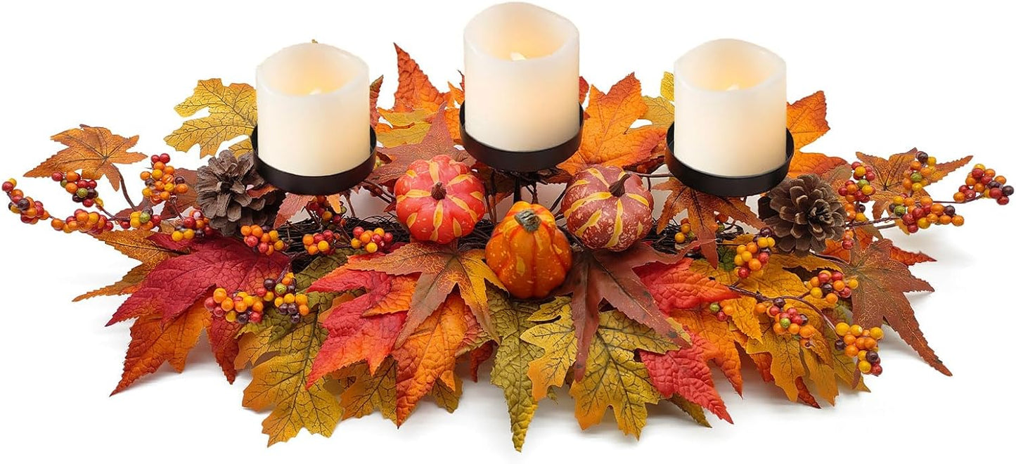 Thanksgiving Centerpiece - Artificial Gourd, Pumpkins, Pine Cones & Maple Leaves | Harvest Table Decor