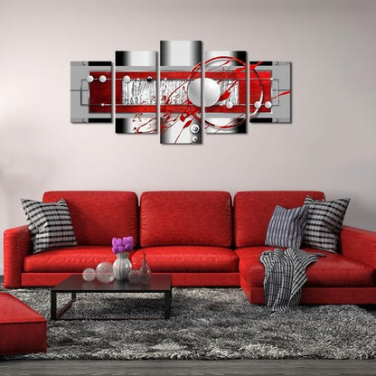 AWLXPHY Abstract Canvas Wall Art - Modern Red, Black & Grey 5-Piece Framed Set | 60" x 30" HD Print for Living Room Decor