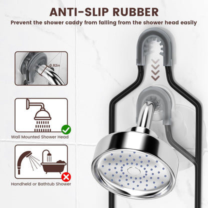 Reinhardt Rustproof Shower Caddy - Anti-Swing Organizer with Soap Holder & Hooks | Black