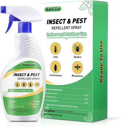 Peppermint Oil Insect Repellent Spray - 16 OZ Natural Formula for Ants, Spiders & Mosquitoes | Safe for Pets & Humans