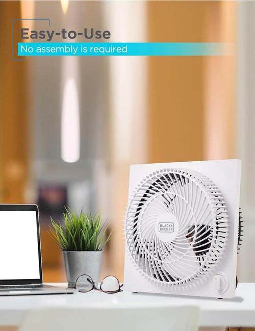 BLACK+DECKER 9-Inch Frameless Box Fan - Portable 3-Speed Desk Fan for Home Office or Garage, White