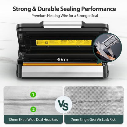 AquaLock Vacuum Sealer Machine - Fully Automatic Food Sealer with Built-In Cutter & 2 Bag Rolls | 130W, Stainless Steel