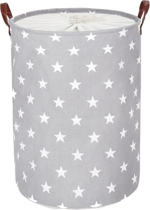 DOKEHOM 24-Inch Extra Large Laundry Basket - Collapsible Hamper with Lid & Handle (Grey Star)
