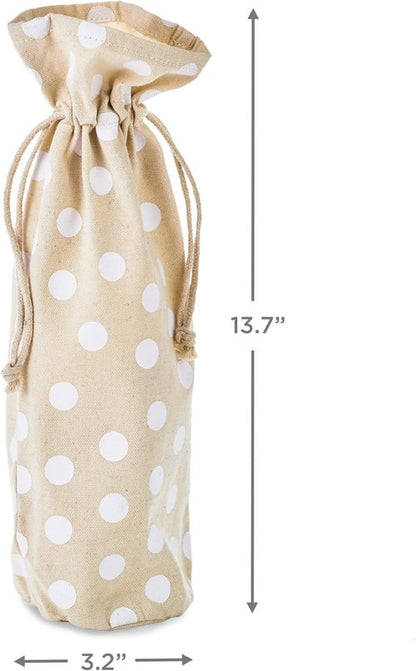 Hallmark Fabric Drawstring Bottle Bags (Pack of 3: White Polka Dots) for Valentine's Day, Housewarmings, Birthdays
