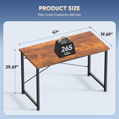 DUMOS 47-Inch Computer Desk - Modern Writing Table for Home Office | Space-Saving Design in Wood Brown