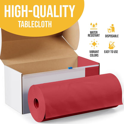 Party Solids Red Plastic Table Cover Roll - 54 Inch x 100 Feet with Slide Cutter | Cuts Up to 12 Tables