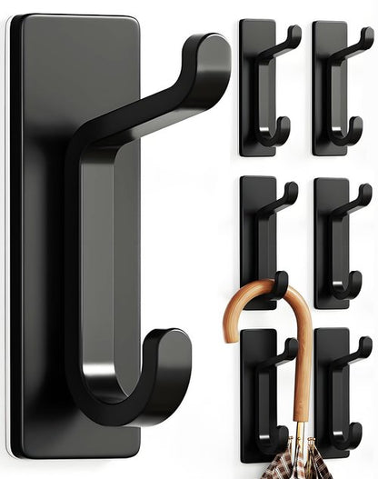 pickpiff Wall Hooks for Coat and Towel: 13LB Strong Adhesive Door Hanger Stick on, Black 6 Pack