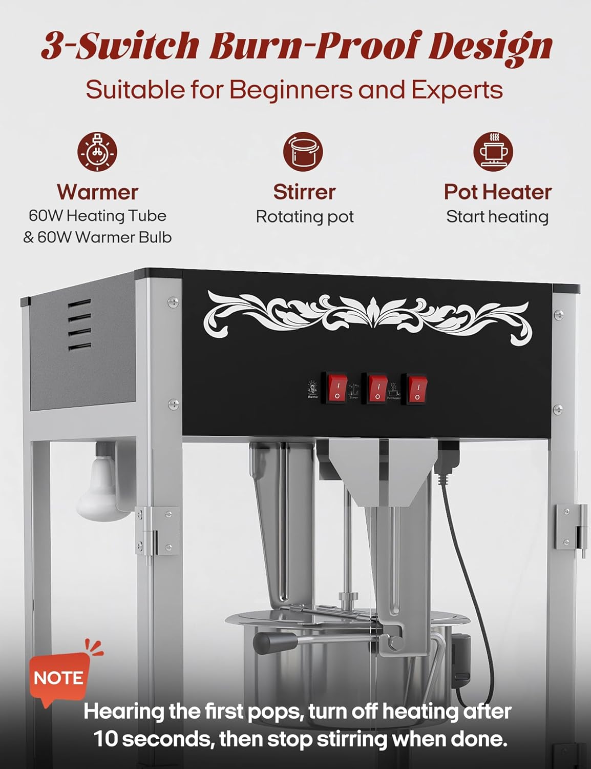 Skiennix 16oz Commercial Popcorn Machine - Authentic Countertop Popcorn Maker with Warming Deck, Black
