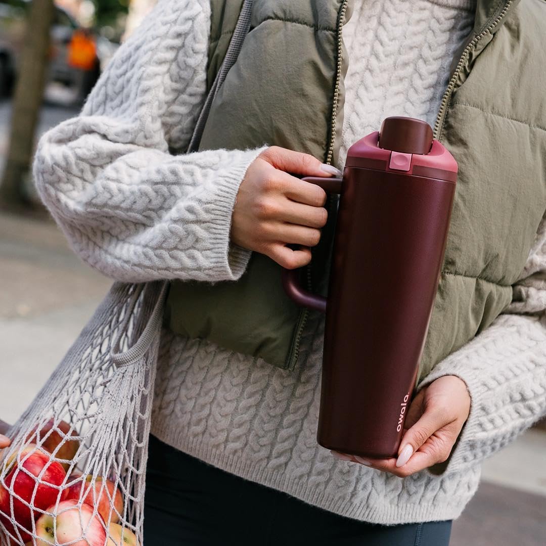 Owala FreeSip Tumbler - Insulated Stainless Steel Water Bottle with Straw & Handle | 40oz, Black Cherry, BPA Free