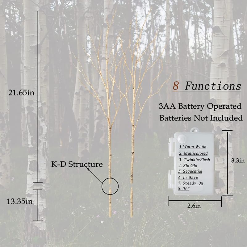 Birch Lighted Branches Battery Operated 100 Leds 8 Functions - Variation: Birch 8 Functions