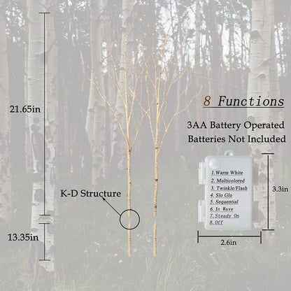 Birch Lighted Branches Battery Operated 100 Leds 8 Functions - Variation: Birch 8 Functions