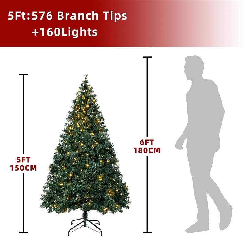 5FT Prelit Christmas Tree with Warm White LED Lights - AuroraKi 5ft