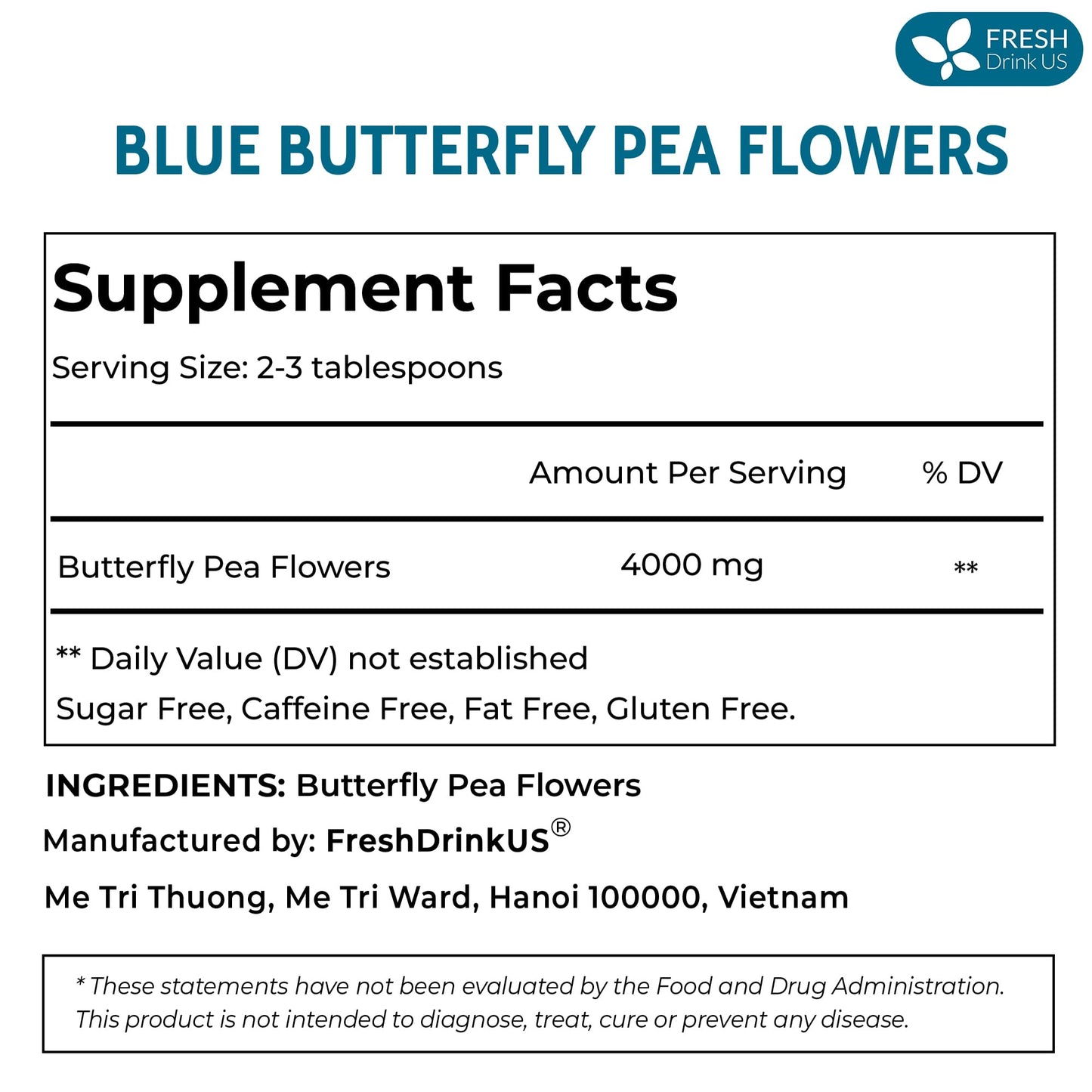 FreshDrinkUS, Premium 6oz Butterfly Pea Flowers, 100% Natural & Pure from Whole Blue Butterfly Pea Flowers, Wildcrafted, Dried Blue Butterfly Pea Flowers Herbal Tea, No Gluten, Vegan