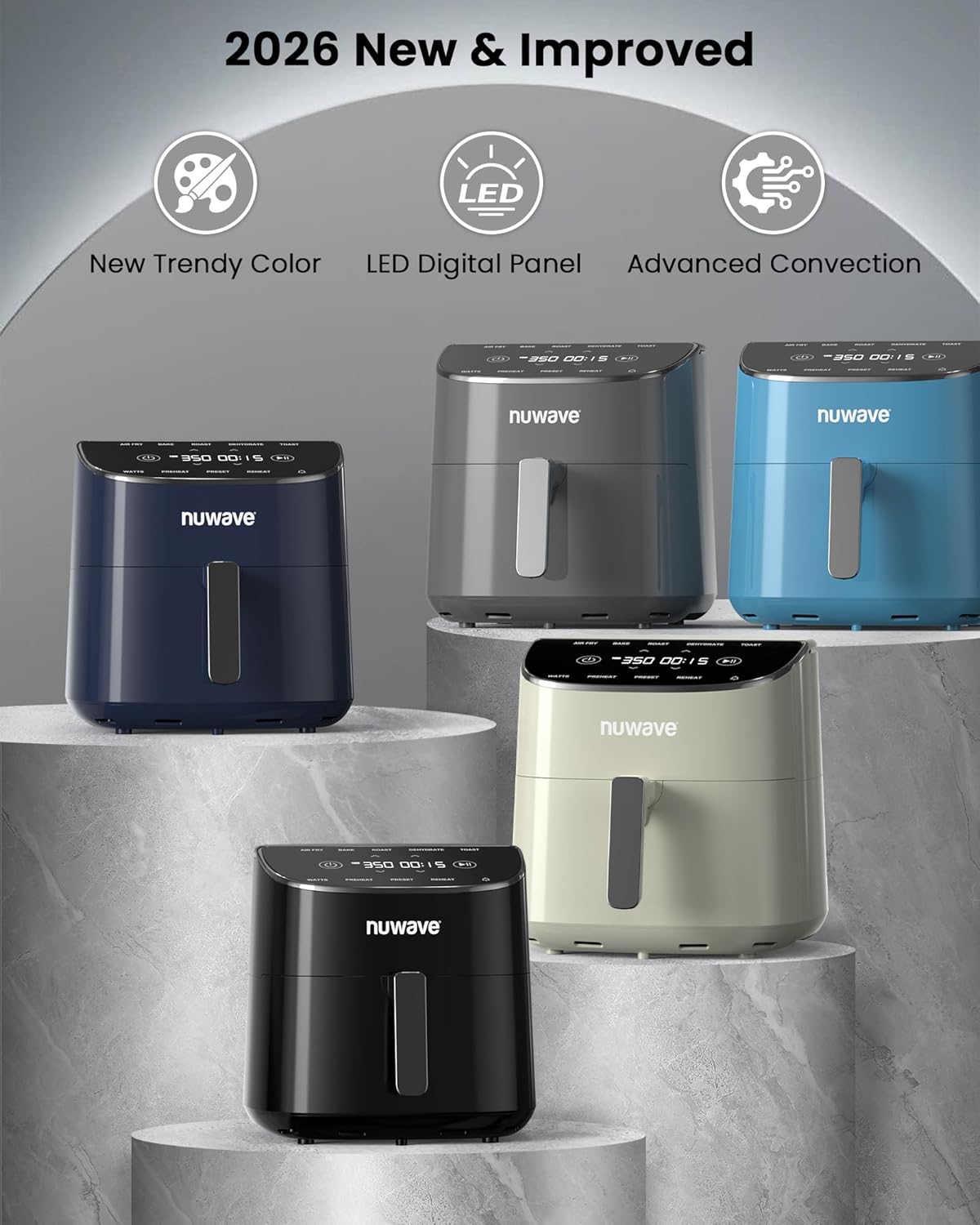 Nuwave Brio Plus Air Fryer - 8 Qt, PFAS-Free, 7 Digital Functions, 150 Presets, Cream Color