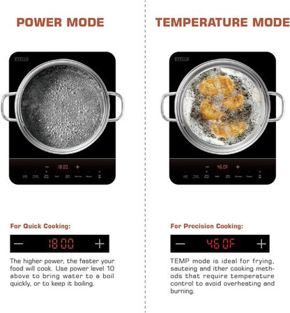 Empava Portable Induction Cooktop - Single Burner Electric Stove with Shatterproof Glass Top | 3 Preset Modes, 110-120V