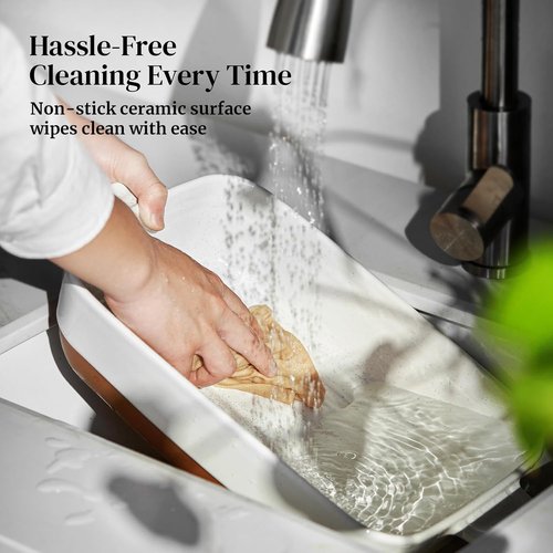 DOWAN Ceramic Casserole Dish - 9x13 Deep Lasagna Pan | Durable Oven-Safe Baking Dish, 4.3 Quarts, Alabaster White