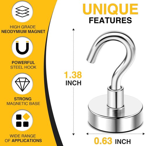 DIYMAG Magnetic Hooks - Heavy Duty 30lbs N52 Magnet Hooks for Cruise Cabins & Home Use | 10 Pack Silver