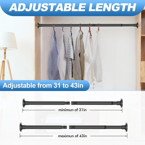 CorkLatta Black Shower Curtain Rod 32 to 43 Inch,1 Inch Diameter Adjustable Spring Tension Stainless Steel Telescoping Rod,Easy Install,No Rust