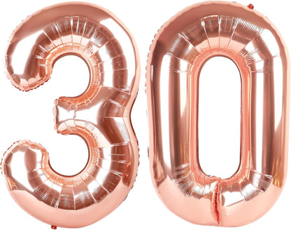 Rose Gold Number 30 Balloon - 40 Inch 30th Birthday Decoration for Men & Women